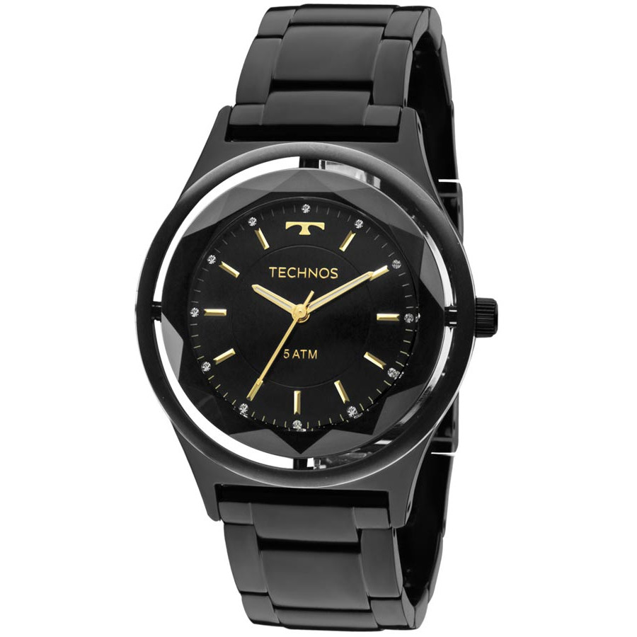 Relógio Technos Preto Feminino Elegance Crystal 2035MIB/4P Relógio Technos Preto Feminino Elegance Crystal 2035MIB/4P